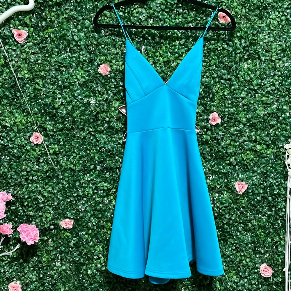 Teal Spaghetti Strap Flowy Dress - Stretchy with Zipper Bsck - Size XS/S